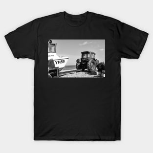 Tractor and fishing boat on Cromer beach, Norfolk T-Shirt